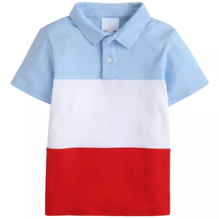 Color Block Short Sleeve Polo- Red/ Blue