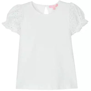 Eyelet Contrast Sleeve Tee in White