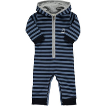 Load image into Gallery viewer, Blaine Hooded Romper - Navy Stripe
