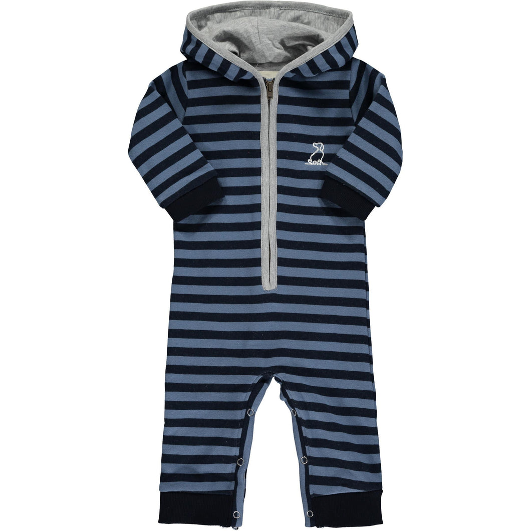 Blaine Hooded Romper - Navy Stripe