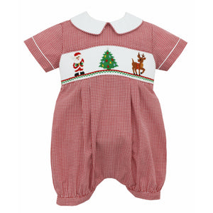 Santa Claus Smocked Romper with Collar