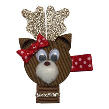Load image into Gallery viewer, Reindeer Face with Bow Hair Clip
