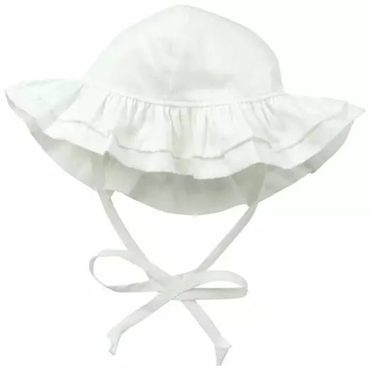 White UPF 50+ Double Ruffle Hat
