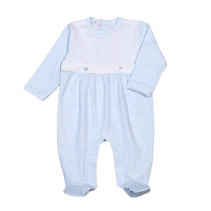 Peter Blue Gingham Two Button Footie