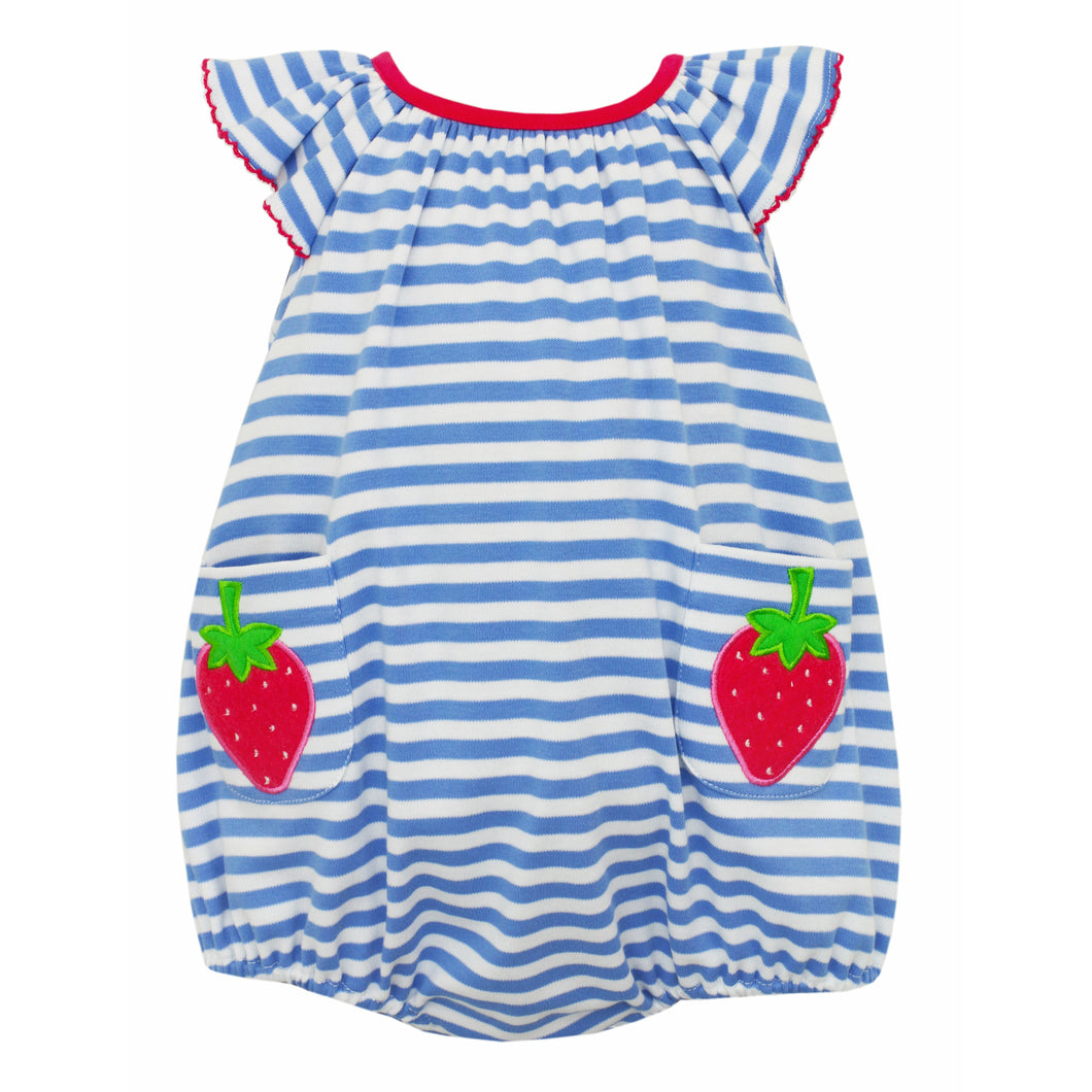 Strawberries Knit Bubble- Periwinkle Blue Stripe