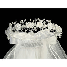 Load image into Gallery viewer, Veil w/ Corded Flowers, Beads &amp; Satin Bow
