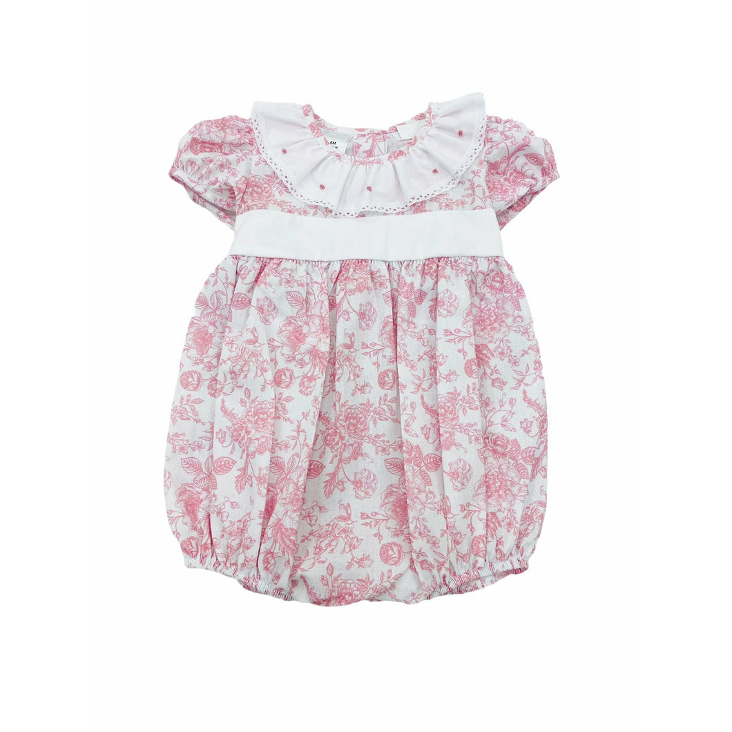 Mia Embroidered Ruffle Collar Bubble- Antique Pink Flowers