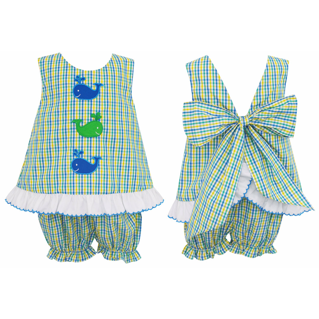 Whales Swing top Bloomer Set- Blue Yellow Plaid