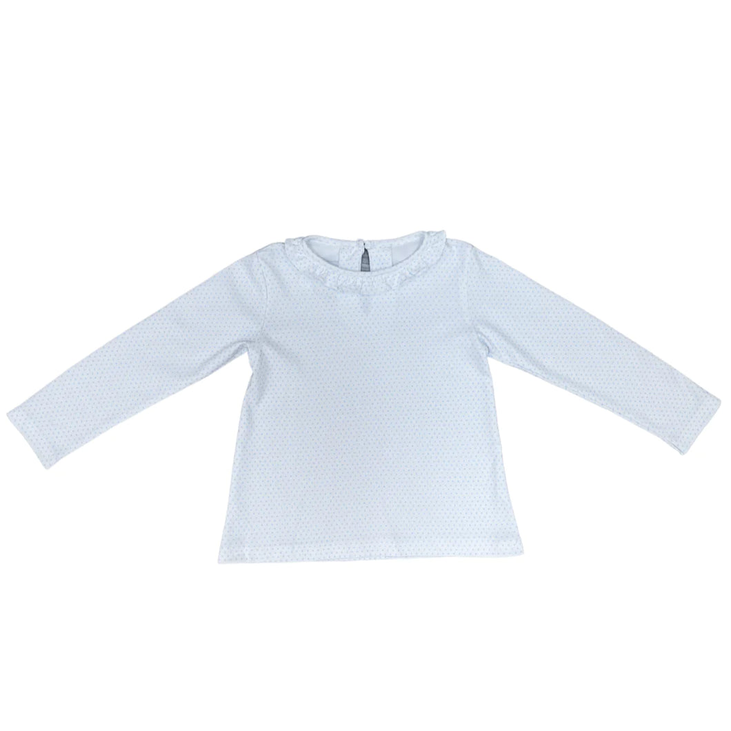 Ruffled Neck Top in Blue Bitty Dot – Milby's Just Kids