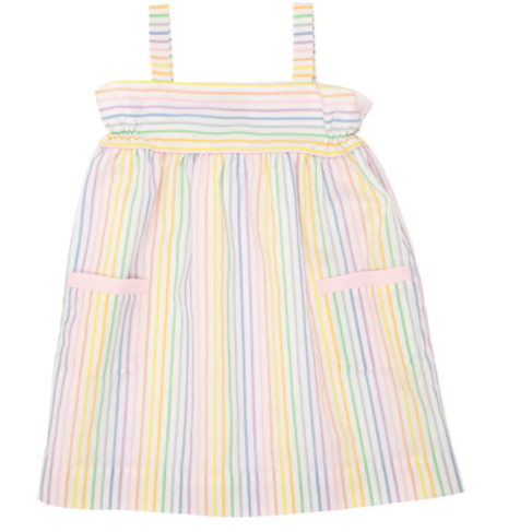 Millie Day Dress-Rainbow Roller skate Stripe/Palm Beach Pink