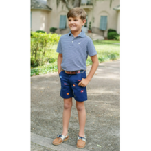 Load image into Gallery viewer, Prim &amp; Proper Polo SS -Nantucket Navy Stripe/ Multi
