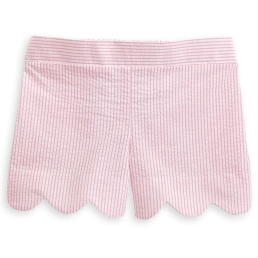 Jane Scalloped Short- Pink Seersucker Stripe