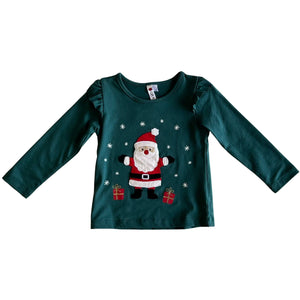 Santa Applique Top - Kelly Green
