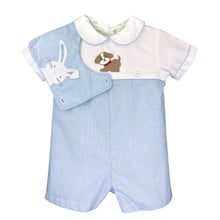 Load image into Gallery viewer, Romper w/ Removable Bib- Bunny &amp; Dog Appliques
