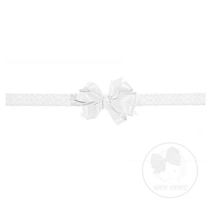 French Satin Double Bow on White Lace Stretch Band