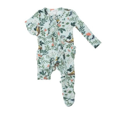 Woodland Bird & Nest Ruffle Zipper Footie