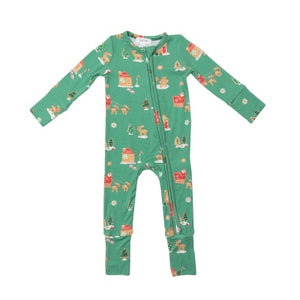 Gingerbread Sleigh Green Two Way Zipper Romper