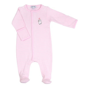 Tiny Penguin Pink Embroidered Footie