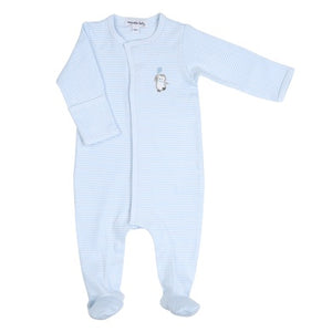 Tiny Penguin Blue Embroidered Footie