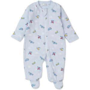 Blue Sky Planes Print Zip Footie
