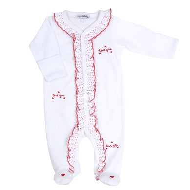 Love You Embroidered Ruffle Footie